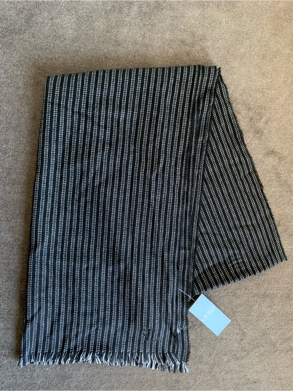 Lauren Ralph Lauren Woman's Scarf Wrap Black Striped Metallic Embroidered Logo